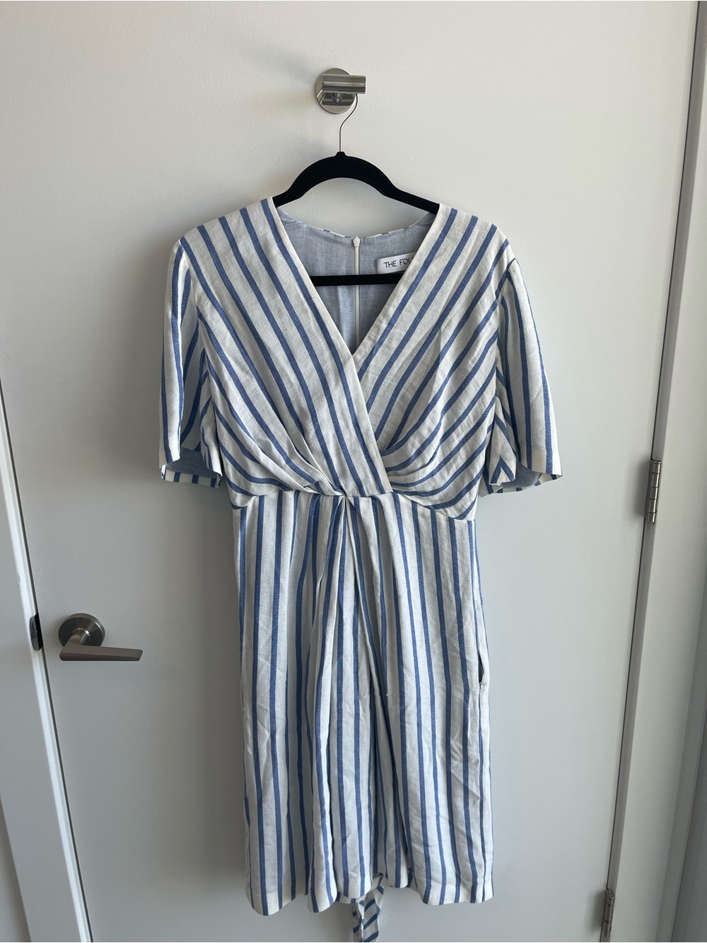 The Fold Blue & White Striped V-Neck Dress